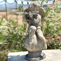 Cast Stone Angel Statue Playing Flute