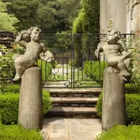 Double Angel Statue with Cast Stone Base