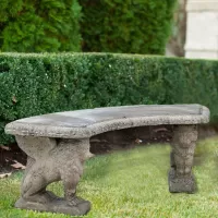 Cast Stone Lion Pedestal Bench