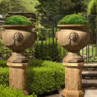 Cast Stone Lion Flowerpot and Pedestal