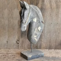 Carved Wooden Horse Head Statue Antique Style