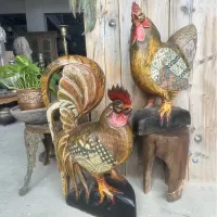 Wooden Couple Chicken Rooster