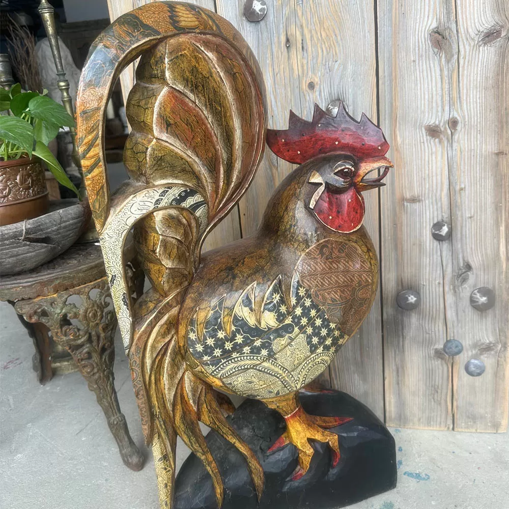 Wooden Couple Chicken Rooster